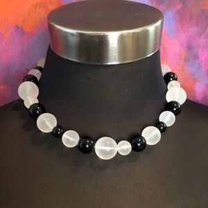 Vintage Frosted Lucite and Black Beaded Necklace